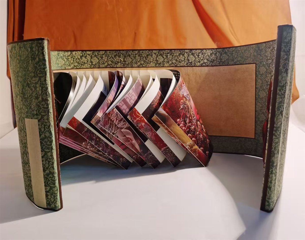 Brocade scroll-book — opened fan