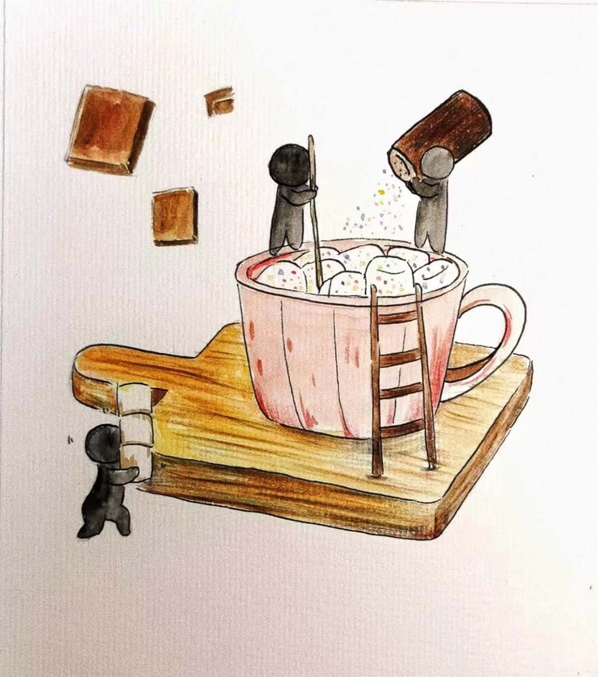 Cocoa with tiny figures
