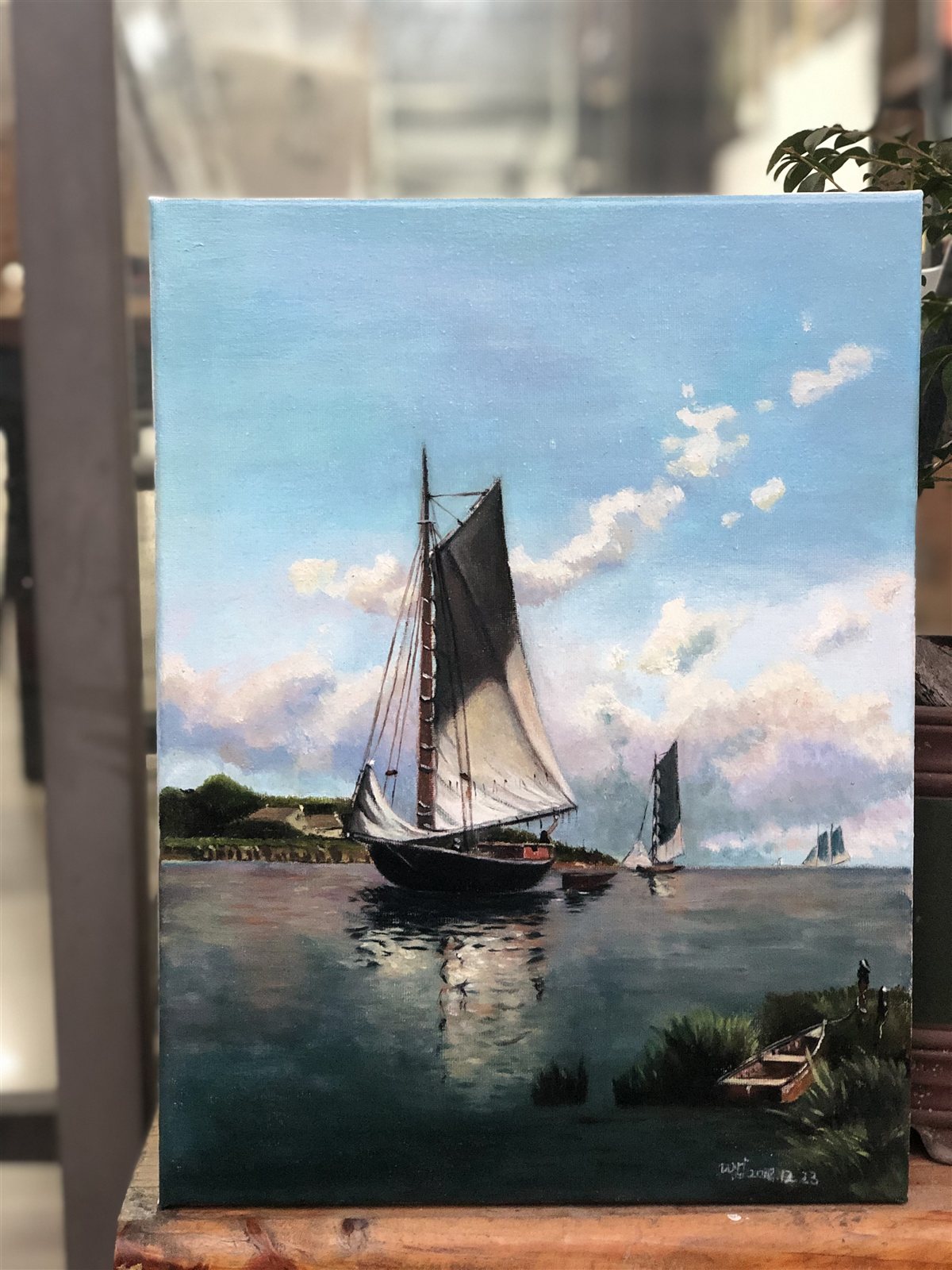 Sailboat seascape oil painting